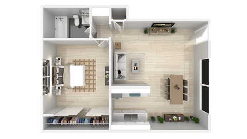 Floor plan for 1 bed, 1 bath, 616 sqft
